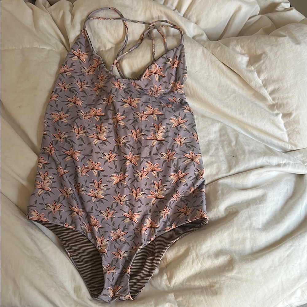 Acacia Swimwear Gray and Orange Bodysuit One Piece